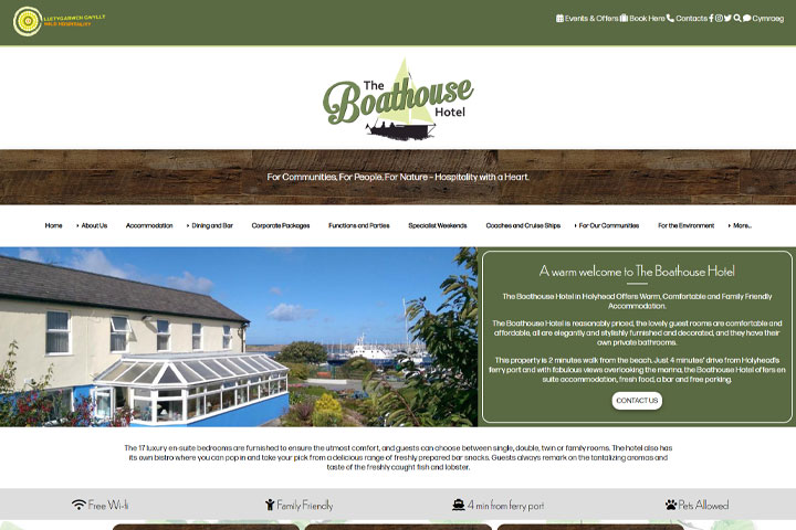 screenshot The Boathouse Hotel website
