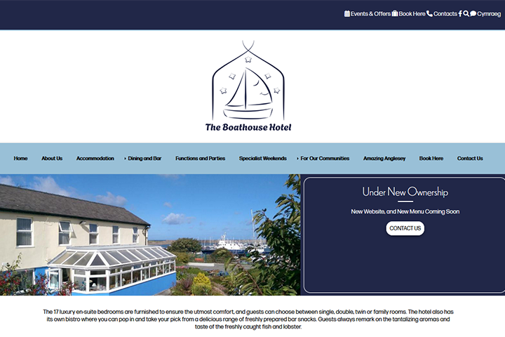 screenshot The Boathouse Hotel website